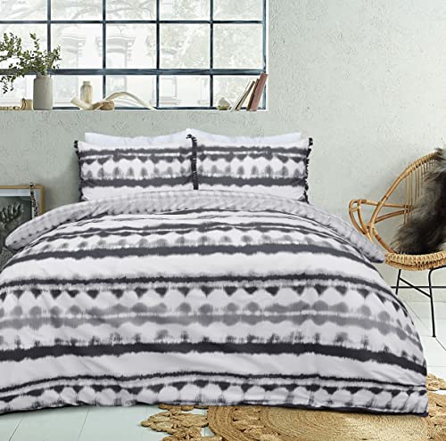 Sleepdown Tie Dye Geo Set di biancheria da letto reversibile con copripiumino e nappe, per letto singolo, 135 x 200 cm