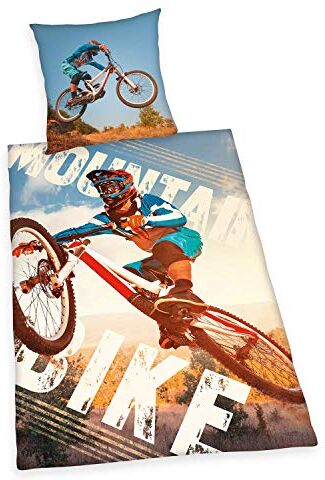 Herding YOUNG COLLECTION Set di Biancheria da Letto Reversibile, Mountain bike, Copripiumino 135 x 200 cm, Federa 80 x 80 cm, Cotone Renforcé