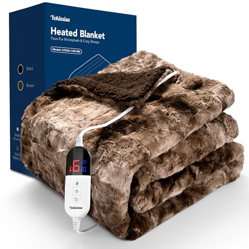 Yokimisu Coperta Elettrica, Coperta Termica 180x130 cm, Tessuto Double Face, 6 Livelli di Riscaldamento, Timer 10H, Protezione da Surriscaldamento, Certificazione ETL, Display LED, 50 x 60 pollici