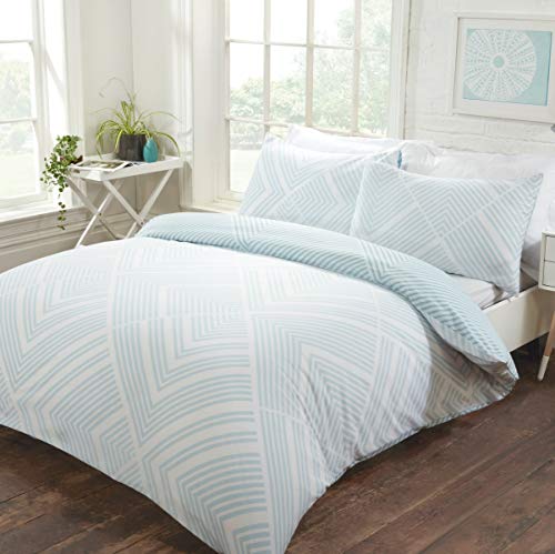 Sleepdown Set di biancheria da letto reversibile con copripiumino e federe, motivo geometrico a righe, color carta da zucchero (220 x 230 cm), misto cotone, carta da zucchero