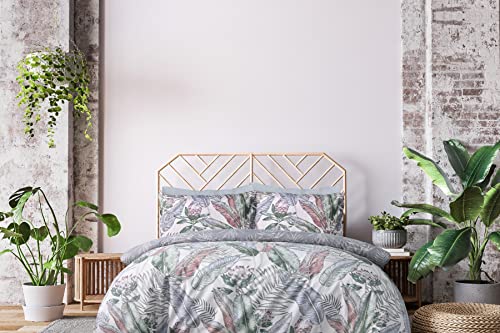 Sleepdown Set di biancheria da letto reversibile in 100% puro cotone, con motivo floreale, multicolore e tropicale, per letto singolo (135 cm x 200 cm)