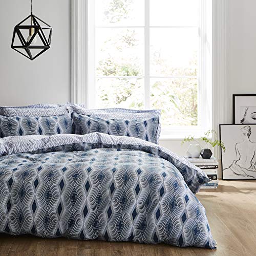 Catherine Lansfield Hometextiles, biancheria da letto, Set copripiumino, cotone, blu, 200x200+80x80(2)