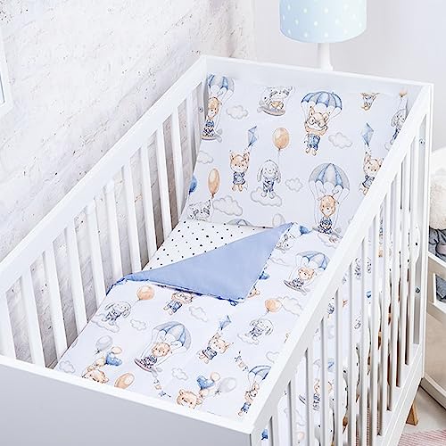 BABYSAFE Baby Safe Copripiumino Lettino Neonato 120 x 90 cm copripiumino culla 100% cotone biologico Certificato OEKO-TEX lenzuola letto singolo bambino set biancheria da letto Palloncino Blu