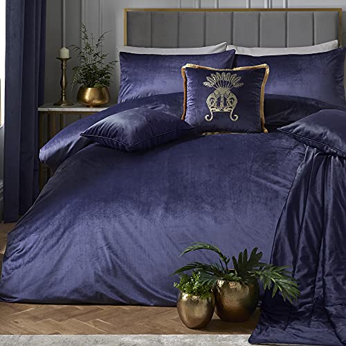 Laurence Llewelyn-Bowen , Set copripiumino in velluto di lusso per letto super king, colore: blu navy