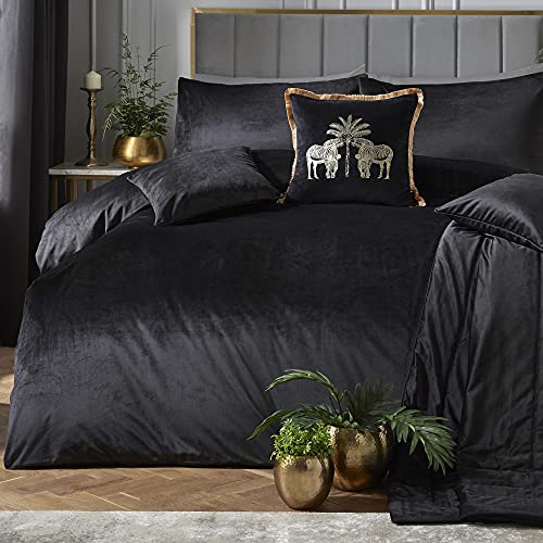 Laurence Llewelyn-Bowen Set copripiumino in lussuoso velluto, per letto Super King Size, colore: nero