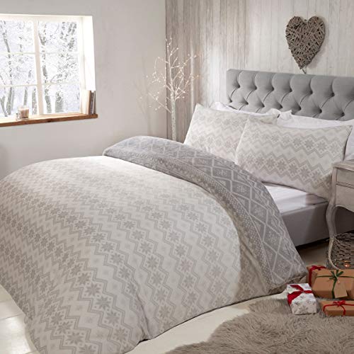 Sleepdown Fairisle Set di biancheria da letto reversibile in pile di flanella, con stampa astratta a righe, con federa, super morbido, caldo e confortevole, per letto singolo (135 x 200 cm),