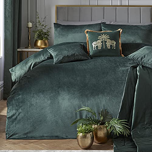 Laurence Llewelyn-Bowen Set copripiumino in lussuoso velluto, per letto King Size, colore: verde bottiglia