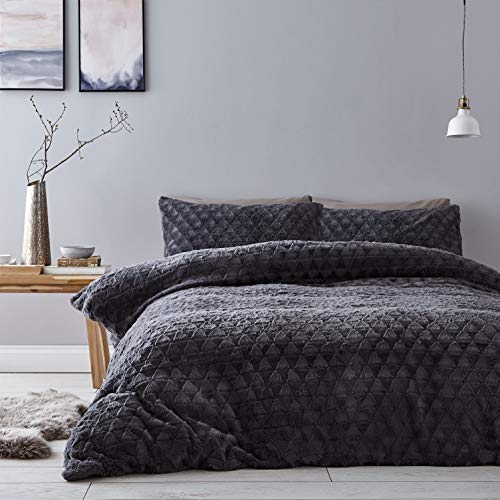 Catherine Lansfield Set Copripiumino Per Letto King Size, In Pelliccia Di Diamante, Colore: Grigio