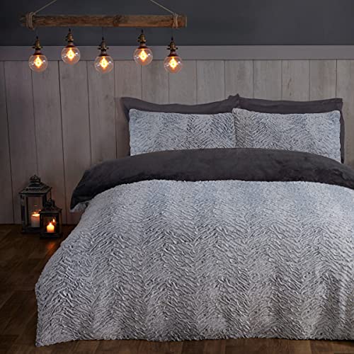 Sleepdown Set di biancheria da letto con copripiumino e federe, in finta pelliccia, due tonalità, termici, caldi, super morbidi, per letto matrimoniale (200 x 200 cm), colore: grigio