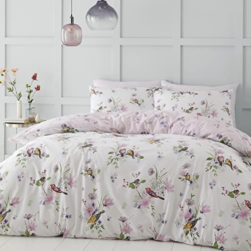 Catherine Lansfield Bedding Set copripiumino matrimoniale con federe, motivo: Songbird, colore: Rosa