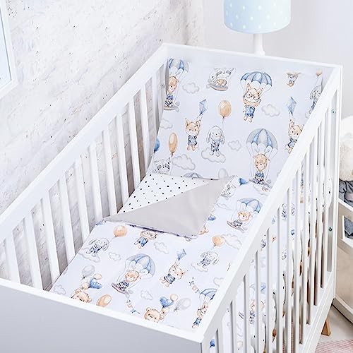 BABYSAFE Baby Safe Copripiumino Lettino Neonato 120 x 90 cm copripiumino culla 100% cotone biologico Certificato OEKO-TEX lenzuola letto singolo bambino set biancheria da letto Palloncino Grigio