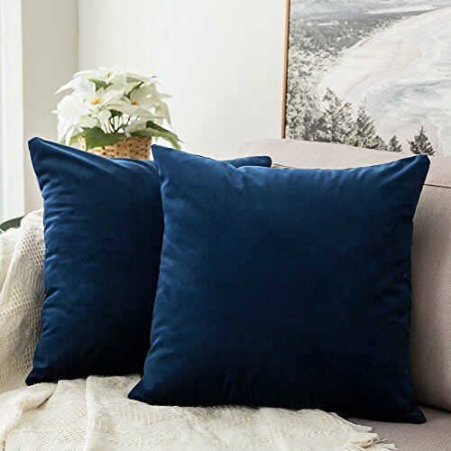 MIULEE Copricuscini Divano Camera da Letto Cuscini Arredo Fodere Arredamento Casa Federe Moderni Elegante Morbido Resistente in Velluto con la Cerniera Invisibile 2 Pezzi 60X60 CM Blu Navy