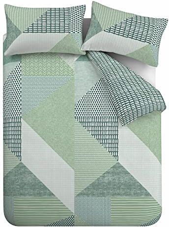 Catherine Lansfield Larsson Geo Set copripiumino reversibile per letto king size, con federe, colore: verde