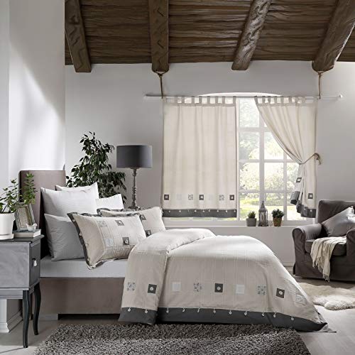 Stanley Hisar Home  Hisar Cottage Collection-Set di Biancheria Composto da Copripiumino e federe, per Letto Singolo, Matrimoniale, Super King-Size, Grigio/Lino