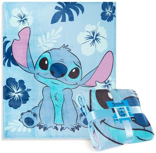 Disney Coperta Pile Plaid Divano 150x130cm Coperta Letto Singolo Flanella Coperte Calde e Morbide Baby Yoda Spiderman Stitch Gadget Regalo (Celeste Stitch)