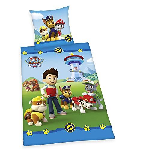 Herding Set Biancheria da Letto, Federa: 80 x 80 cm, Copripiumino: 135 x 200 cm, Paw Patrol, Cotone, Multicolore