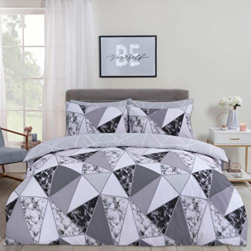 Dreamscene Superking Set di biancheria da letto in marmo geometrico, motivo geometrico in marmo grigio antracite