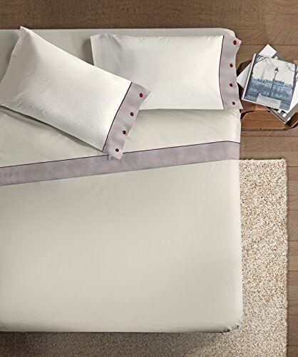 IPERSAN Completo Letto Naturale Una Piazza e Mezzo, lenzuola 100% Cotone con Bordo in Lino Spigato, Beige