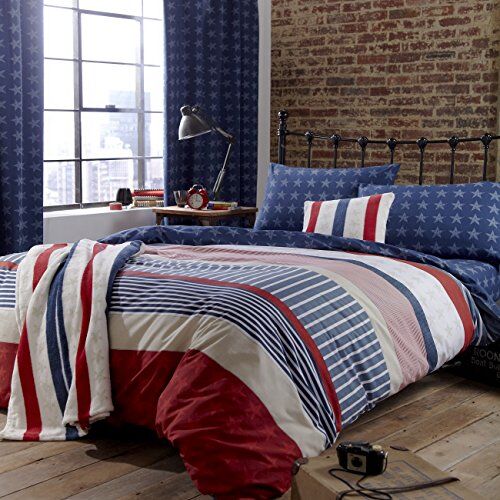 Catherine Lansfield Stars & Stripes Copripiumino + federa per cuscino, 105 cm (180 x 220 + 50 x 125)