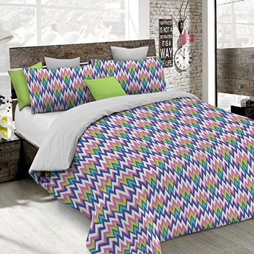 Italian Bed Linen Fantasy Parure Copripiumino Microfibra, Zig Zag, Matrimoniale