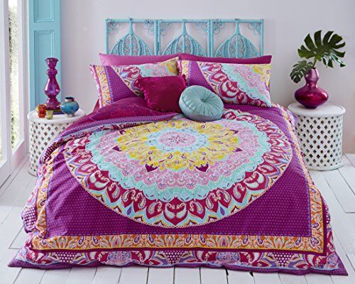 Sleepdown Set con copripiumino e federe, reversibile, morbido, facile da pulire, colore: rosa, motivo cachemire a mandala geometrico, dimensioni king (220 x 230 cm)