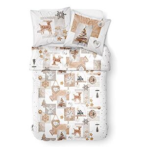 TODAY HC3 57 Fili Parure di Letto 2 Persone Enjoy Disegno Snow Deer Copripiumino 2 federe 63 x 63 cm, Cotone, Bianco, Beige, 220 x 240 cm TODAY HC3 57 Fili Parure di Letto 2 Persone Enjoy Disegno Snow Deer Copripiumino 2 federe 63 x 63 cm, Cotone, Bianco, Beige, 220 x 240 cm