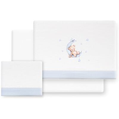 Interbaby Set Lenzuola Cotone Culla 50x80 cm Orso Luna Stelle Blu Set lenzuola culla e navicella 50x80 in flanella di cotone: lenzuolo con angoli, sopra e federa, inverno, regalo nascita Interbaby Set Lenzuola Cotone Culla 50x80 cm Orso Luna Stelle Blu Set lenzuola culla e navicella 50x80 in flanella di cotone: lenzuolo con angoli, sopra e federa, inverno, regalo nascita