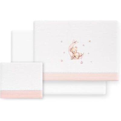 Interbaby Set Lenzuola Cotone Culla 50x80 cm Orso Luna Stelle Rosa Set lenzuola culla e navicella 50x80 in flanella di cotone: lenzuolo con angoli, sopra e federa, inverno, regalo nascita Interbaby Set Lenzuola Cotone Culla 50x80 cm Orso Luna Stelle Rosa Set lenzuola culla e navicella 50x80 in flanella di cotone: lenzuolo con angoli, sopra e federa, inverno, regalo nascita