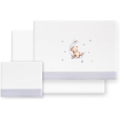 Interbaby Set Lenzuola Cotone Lettino 60x120 cm Orso Luna Stelle Grigio Set lenzuola lettino 60x120 in flanella di cotone 100%: lenzuolo con angoli, sopra e federa, caldo, inverno, regalo nascita Interbaby Set Lenzuola Cotone Lettino 60x120 cm Orso Luna Stelle Grigio Set lenzuola lettino 60x120 in flanella di cotone 100%: lenzuolo con angoli, sopra e federa, caldo, inverno, regalo nascita