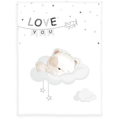 Herding babybest Coperta in microfibra, Sleeping little bear, 75 x 100 cm, 100% poliestere, bianco Herding babybest Coperta in microfibra, Sleeping little bear, 75 x 100 cm, 100% poliestere, bianco