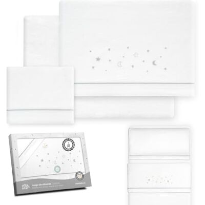 Interbaby Set Lenzuola Cotone Culla 50x80 cm Stelle Luna Bc/Grigio Set lenzuola culla e navicella 50x80 in flanella di cotone: lenzuolo con angoli, sopra e federa, inverno, regalo nascita Interbaby Set Lenzuola Cotone Culla 50x80 cm Stelle Luna Bc/Grigio Set lenzuola culla e navicella 50x80 in flanella di cotone: lenzuolo con angoli, sopra e federa, inverno, regalo nascita