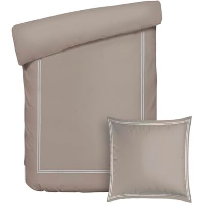 Pure Parure da letto 2 pezzi, copripiumino 140 x 200 cm e federa 63 x 63 cm, 100% raso di cotone, 80 fili/cm², 120 GSM, certificato Oeko-TEX, Silhouette, bianco/tortora Pure Parure da letto 2 pezzi, copripiumino 140 x 200 cm e federa 63 x 63 cm, 100% raso di cotone, 80 fili/cm², 120 GSM, certificato Oeko-TEX, Silhouette, bianco/tortora