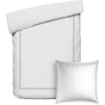 Pure Parure da letto 2 pezzi, copripiumino 135 x 200 cm e federa 80 x 80 cm – 100% raso di cotone, 80 fili/cm², 120 GSM, certificato Oeko-TEX, Silhouette, colore: tortora e bianco Pure Parure da letto 2 pezzi, copripiumino 135 x 200 cm e federa 80 x 80 cm – 100% raso di cotone, 80 fili/cm², 120 GSM, certificato Oeko-TEX, Silhouette, colore: tortora e bianco