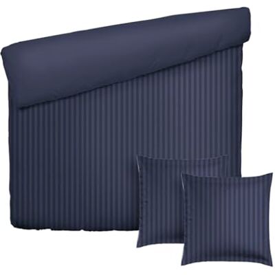 Pure Parure da letto 3 pezzi per 2 persone, copripiumino 260 x 240 cm e 2 federe 63 x 63 cm, 100% raso di cotone a righe tessute Dobby, 80 fili/cm², 120 GSM- Oeko-TEX- Dobby blu scuro Pure Parure da letto 3 pezzi per 2 persone, copripiumino 260 x 240 cm e 2 federe 63 x 63 cm, 100% raso di cotone a righe tessute Dobby, 80 fili/cm², 120 GSM- Oeko-TEX- Dobby blu scuro
