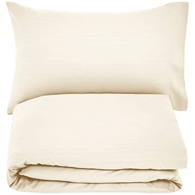 Amazon Basics Set copripiumino Singolo in microfibra, 2 pezzi, copripiumino da 135 x 200 cm e 1 federa da 50 x 80 cm, Beige, a righe Amazon Basics Set copripiumino Singolo in microfibra, 2 pezzi, copripiumino da 135 x 200 cm e 1 federa da 50 x 80 cm, Beige, a righe