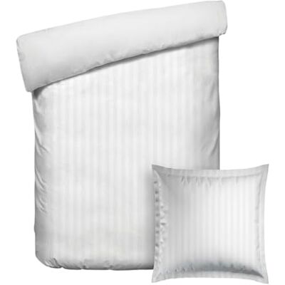 Pure Parure da letto 2 pezzi, copripiumino 140 x 200 cm e federa 63 x 63 cm, 100% raso di cotone a righe tessute Dobby, 80 fili/cm², 120 GSM-certificato Oeko-TEX-Dobby, bianco Pure Parure da letto 2 pezzi, copripiumino 140 x 200 cm e federa 63 x 63 cm, 100% raso di cotone a righe tessute Dobby, 80 fili/cm², 120 GSM-certificato Oeko-TEX-Dobby, bianco