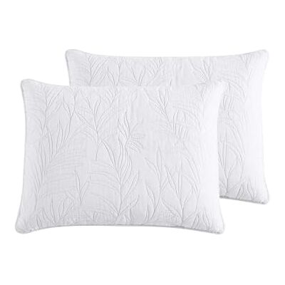Tommy Bahama Home Costa Sera Collection 100% Soft Brushed Cotton, Pre-Washed for Softness, 2-Pack King Sham Set for Bedroom Décor, 21" x 37", White Tommy Bahama Home Costa Sera Collection 100% Soft Brushed Cotton, Pre-Washed for Softness, 2-Pack King Sham Set for Bedroom Décor, 21" x 37", White
