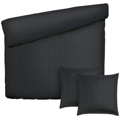 Pure Parure da letto 3 pezzi per 2 persone, copripiumino 240 x 220 cm e 2 federe 63 x 63 cm, 100% raso di cotone a righe tessute dobby, 80 fili/cm², 120 GSM, certificato OEKO-TEX, Dobby nero Pure Parure da letto 3 pezzi per 2 persone, copripiumino 240 x 220 cm e 2 federe 63 x 63 cm, 100% raso di cotone a righe tessute dobby, 80 fili/cm², 120 GSM, certificato OEKO-TEX, Dobby nero