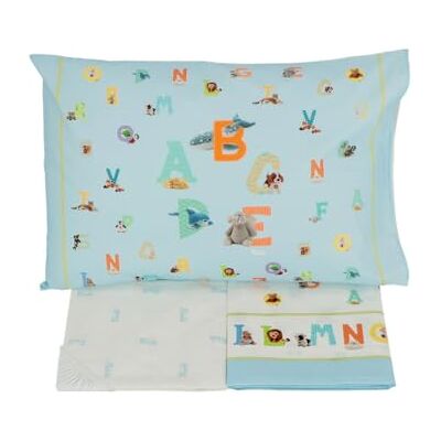 Gabel Trudi Completo Lenzuola 100% cotone (x culla/lettino baby con sponde) ALFABETO (Azzurro Chiaro) Gabel Trudi Completo Lenzuola 100% cotone (x culla/lettino baby con sponde) ALFABETO (Azzurro Chiaro)
