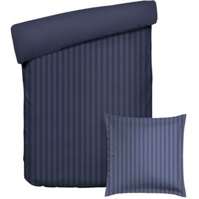 Pure Parure da letto 2 pezzi, copripiumino 135 x 200 cm e federa 80 x 80 cm – 100% raso di cotone a righe tessute Dobby, 80 fili/cm², 120 GSM-Oeko-TEX-Dobby – blu scuro Pure Parure da letto 2 pezzi, copripiumino 135 x 200 cm e federa 80 x 80 cm – 100% raso di cotone a righe tessute Dobby, 80 fili/cm², 120 GSM-Oeko-TEX-Dobby – blu scuro