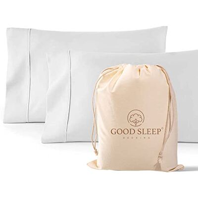 Good Sleep Bedding Federe per cuscino 100% egiziano, 1000 fili, 100% cotone, tessuto rasatello, 2 pezzi, misura Queen/standard, bianco Good Sleep Bedding Federe per cuscino 100% egiziano, 1000 fili, 100% cotone, tessuto rasatello, 2 pezzi, misura Queen/standard, bianco