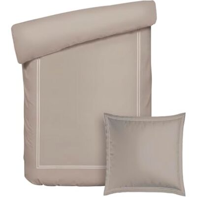 Pure Parure da letto 2 pezzi, copripiumino 135 x 200 cm e federa 80 x 80 cm, 100% raso di cotone, 80 fili/cm², 120 GSM, certificato Oeko-TEX, Silhouette, colore: tortora Pure Parure da letto 2 pezzi, copripiumino 135 x 200 cm e federa 80 x 80 cm, 100% raso di cotone, 80 fili/cm², 120 GSM, certificato Oeko-TEX, Silhouette, colore: tortora