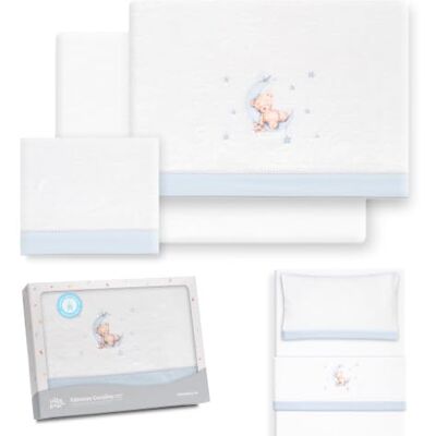 Interbaby Set Lenzuola Culla Neonato 50x80 cm Orso Luna Stelle Bc/Blu Set lenzuola culla 50x80: lenzuolo con angoli, lenzuolo sopra e federa cuscino, pile coral caldo, inverno, regalo nascita Interbaby Set Lenzuola Culla Neonato 50x80 cm Orso Luna Stelle Bc/Blu Set lenzuola culla 50x80: lenzuolo con angoli, lenzuolo sopra e federa cuscino, pile coral caldo, inverno, regalo nascita