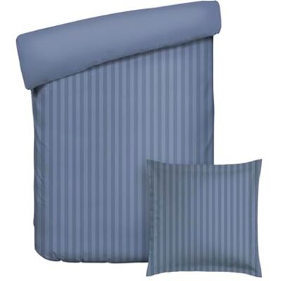 Pure Parure da letto 2 pezzi, copripiumino 135 x 200 cm e federa 80 x 80 cm – 100% raso di cotone a righe tessute Dobby, 80 fili/cm², 120 GSM – Oeko-TEX – Dobby – Blu Pure Parure da letto 2 pezzi, copripiumino 135 x 200 cm e federa 80 x 80 cm – 100% raso di cotone a righe tessute Dobby, 80 fili/cm², 120 GSM – Oeko-TEX – Dobby – Blu