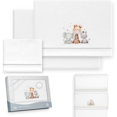Interbaby Completo lenzuola per culla 50x80 cm lenzuola invernali in pile corallo modello elefante giraffa Include lenzuolo con angoli + lenzuolo sopra + federa Interbaby Completo lenzuola per culla 50x80 cm lenzuola invernali in pile corallo modello elefante giraffa Include lenzuolo con angoli + lenzuolo sopra + federa