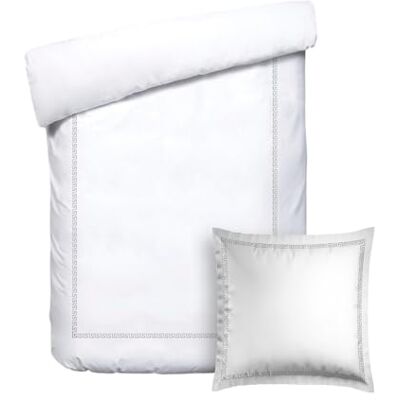 Pure Set singolo da 2 pezzi: copripiumino da 135 x 200 cm e federa da 80 x 80 cm, 100% raso di cotone a 200 fili, 120 g/m², certificazione Oeko-TEX Céleste grigio/bianco Pure Set singolo da 2 pezzi: copripiumino da 135 x 200 cm e federa da 80 x 80 cm, 100% raso di cotone a 200 fili, 120 g/m², certificazione Oeko-TEX Céleste grigio/bianco