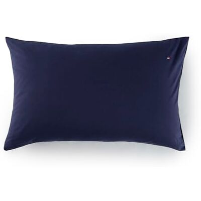 Tommy Hilfiger Federe, blu navy, cotone garzato 57 fili/cm², 100% cotone, tinta unita, morbide e calde, 50x80 cm Tommy Hilfiger Federe, blu navy, cotone garzato 57 fili/cm², 100% cotone, tinta unita, morbide e calde, 50x80 cm