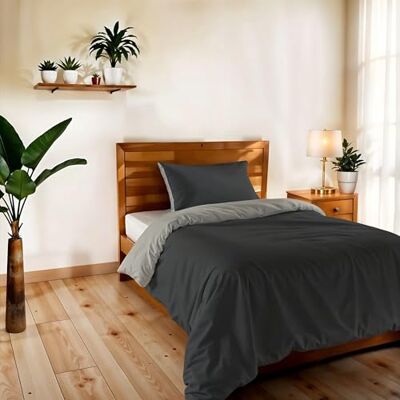 Italian Bed Linen Copripiumino Singolo, Tinta Unita Double Face, Parure Copripiumino VERA, con Sacco Piumone 150x200cm + federa 50x80cm FUMO/GRIGIO CHIARO Italian Bed Linen Copripiumino Singolo, Tinta Unita Double Face, Parure Copripiumino VERA, con Sacco Piumone 150x200cm + federa 50x80cm FUMO/GRIGIO CHIARO