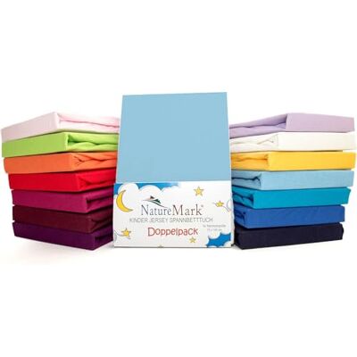 NatureMark Confezione risparmio, set di 2 lenzuoli con angoli in Jersey 100% cotone per letto bambini, testato öko Tex, vari colori, Tessuto, Hellblau / Himmelblau, 70 x 140 cm NatureMark Confezione risparmio, set di 2 lenzuoli con angoli in Jersey 100% cotone per letto bambini, testato öko Tex, vari colori, Tessuto, Hellblau / Himmelblau, 70 x 140 cm
