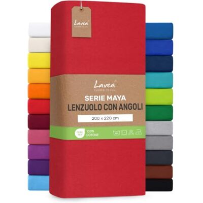 Lavea ® Lenzuolo con Angoli King Size 200x220 cm 100% Cotone Morbido e Traspirante per Materassi alti fino a 35 cm con Elastico in Jersey Rosso carminio Lavea ® Lenzuolo con Angoli King Size 200x220 cm 100% Cotone Morbido e Traspirante per Materassi alti fino a 35 cm con Elastico in Jersey Rosso carminio